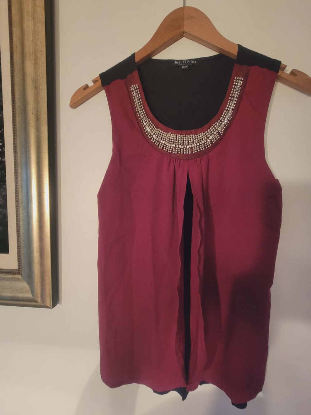 Burgundy Sleeveless Jeweled Scoop-Neck Camisole